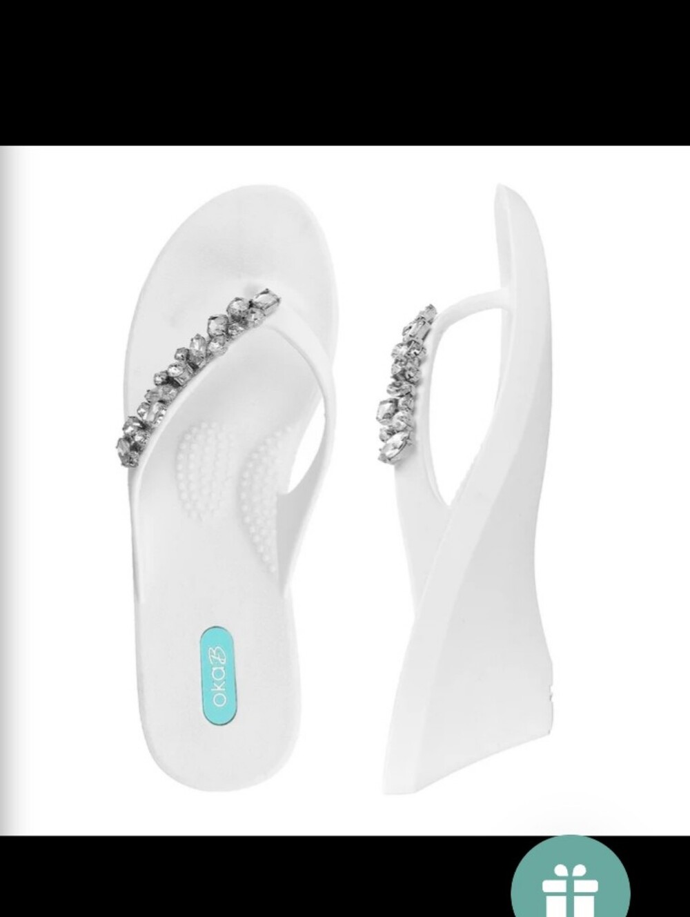 OKA b Alexa White Rhinestone Wedge Heel Sandals